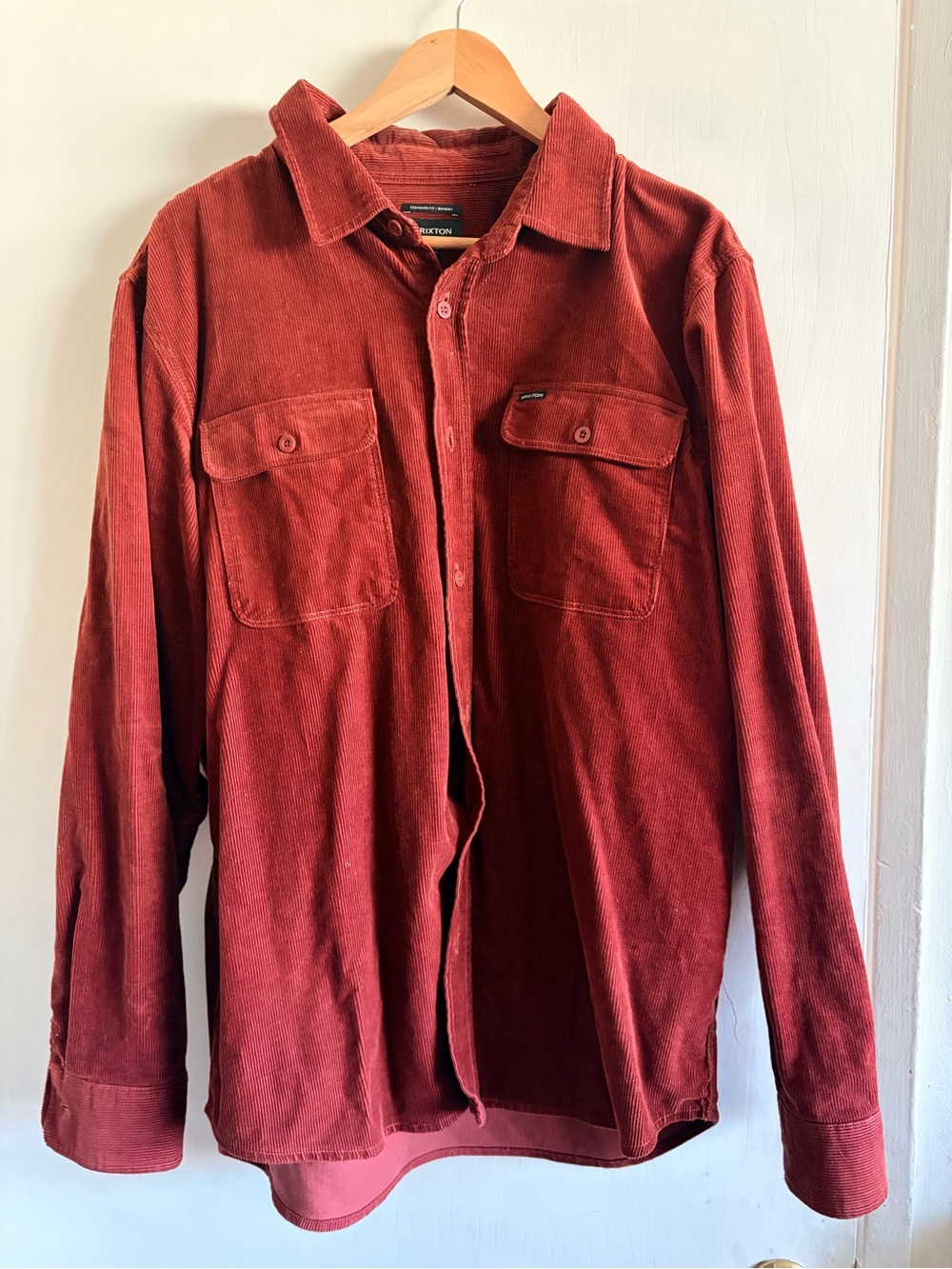 Brixton Corduroy Shirt Jacket in Deep Rust Red